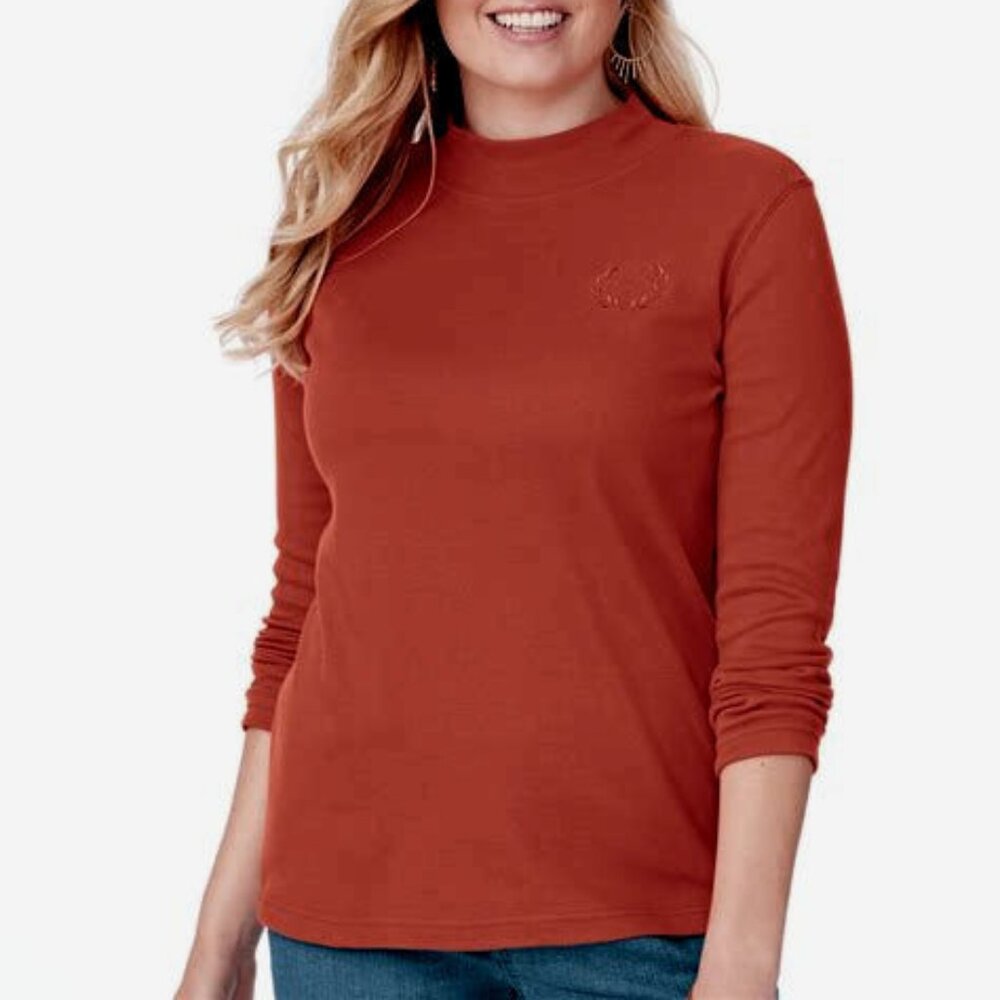 BLAIR ESSENTIAL KNIT MOCK NECK TOPS SIZE LARGE RUST